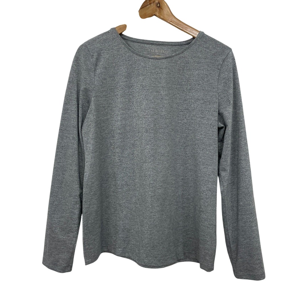 Talbots Top Womens M Gray Shimmer‎ Metallic Long Sleeve Crewneck Casual Sparkle